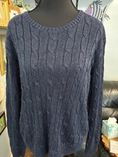 polo ralph lauren womens cable knit navy metallic sweater L