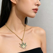 Women's Maple Leaf Pendant Necklace with Inlaid Rhinestone Alloy Hip-hop Gift