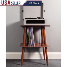 Mid Century Turntable Stand Vinyl Record Storage Hardwood Display Shelf New