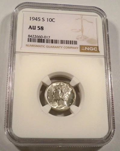 1945-S NGC AU58 MERCURY DIME 10c WINGED LIBERTY