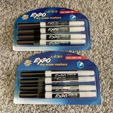 EXPO Low Odor Dry Erase Markers Fine Tip Black 4 Count 2 Pack