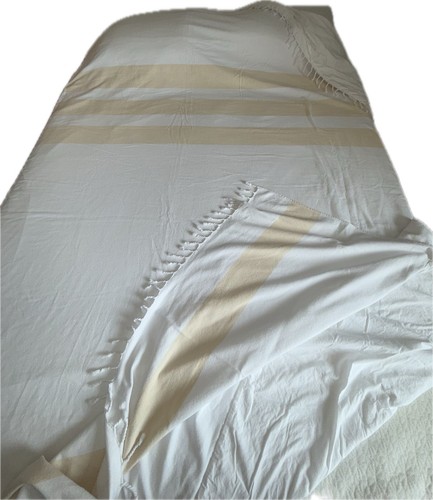Pottery Barn King Size White Tan Tassel Duvet 3 Piece Set Euro Pillow Shams - Picture 4 of 24