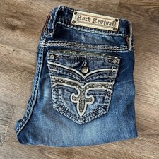Rock Revival Ellis Skinny Jeans Womens Size 29 Fleur-de-lis Embellished