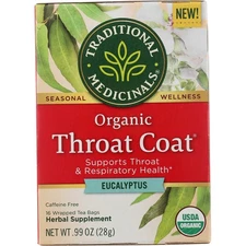 Traditional Medicinals Organic Herbal Tea Throat Coat Eucalyptus 16 Bags
