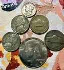 1 Kennedy Half 35% Silver 1 Mercury Dime 90% Silver 4 War Nickels 35 % Silver
