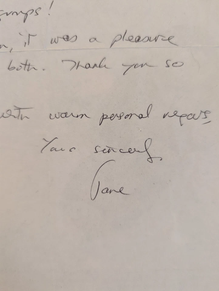 Carta manuscrita firmada por Jane Goodall animales chimpancés ciencia biología Foto 3 de 4