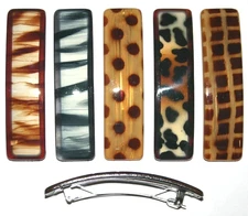 Barrette Metal Hair Clip Large Long Rectangle Animal Print Stripe Made in France