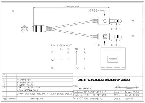 4 Conductor TRRS F to 2x3.5mm M Audio/Microphone (Android) Breakout Cable - Picture 3 of 3