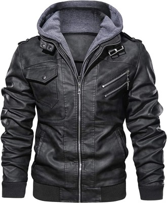 JYG Men's Faux Leather Jacket Stand Collar Motorcycle Bomber Medium, Black 