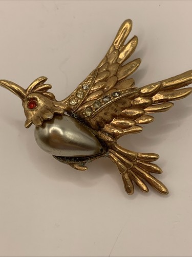 Spilla uccellino volante spilla pancia gelatina tono oro vintage strass 1,25 pollici - Foto 2 di 4