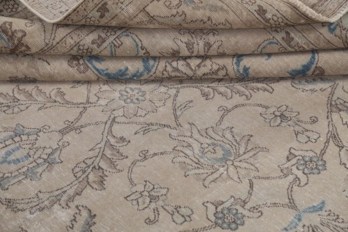 Muted Distressed Floral Traditional Room Size Rug Vintage Handmade Carpet 10x11 - Picture 17 of 21
