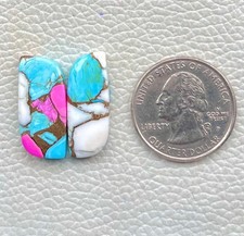 Cotton Candy Pair Kingman Turquoise Fancy Cabochon Gemstone 24 Ct F0 304