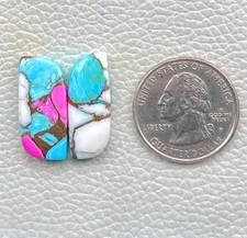 Cotton Candy Pair Kingman Turquoise Fancy Cabochon Gemstone 24 Ct F0=304