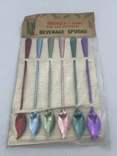 Vtg Stirringly Beverage Ice Tea Cocktail Mixed Drink Spoons Pastel Leaf- 6 - NEW