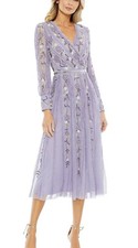Mac Duggal 9133 Sz 12 Lilac Floral Embellished Embroidered Midi Dress $798