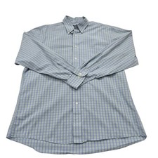 CHAPS Men's Blue Plaid Button-Down Shirt Comfort Stretch Size L½ Regular