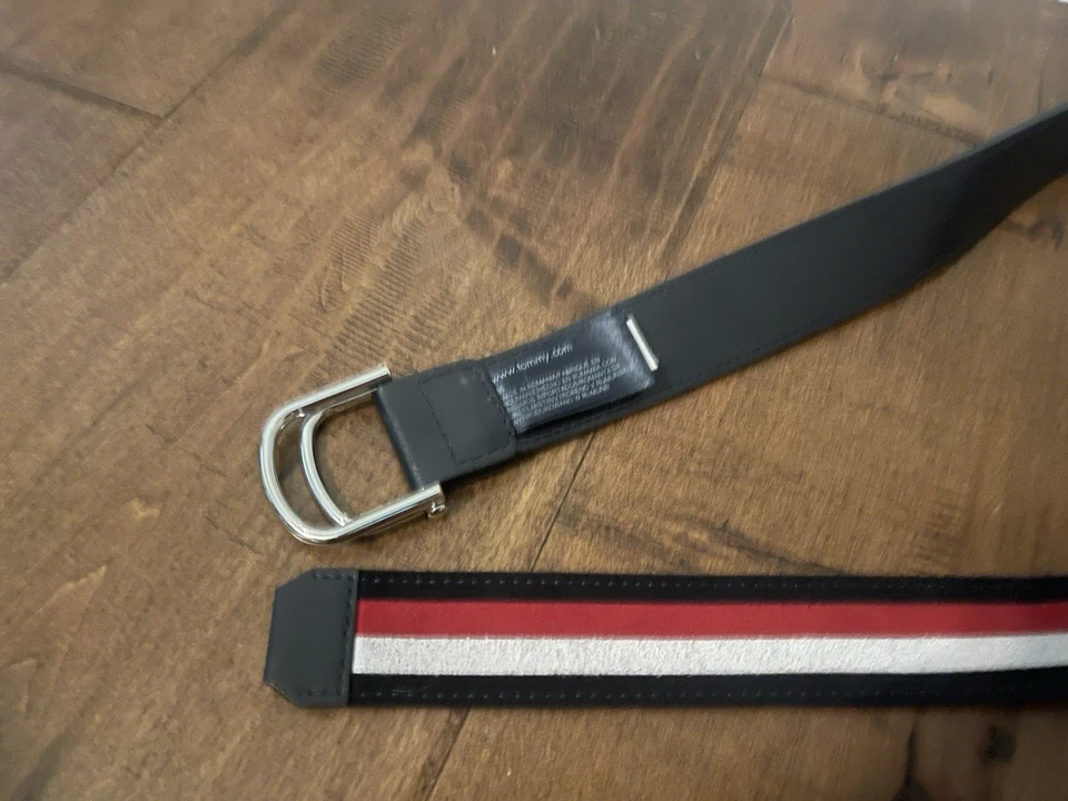 Tommy Hilfiger D 戒指人造皮革拼色黑色麂皮绒腰带 - 男式 34 码 — 第 4/4 张图片