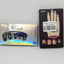 NIB SET OF 2 HALLOWEEN DECOR/PARTY PRESS ON NAILS, GHOSTS, PUMPKINS, 48 TOTAL