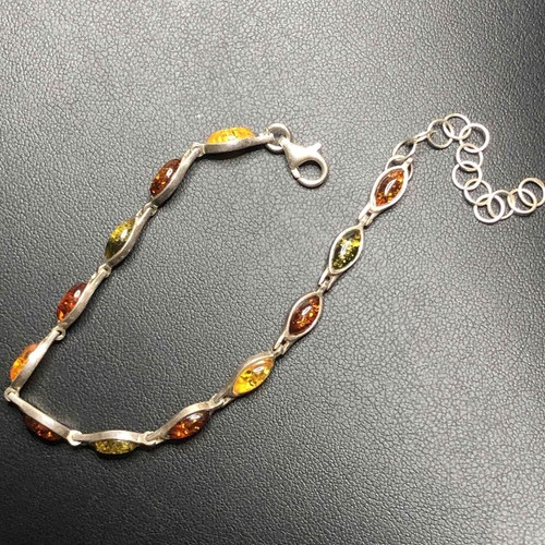 5853 Beautiful sterling 925 multi-color Amber Link bracelet 7-8.5" 7.4 grams - Picture 2 of 2
