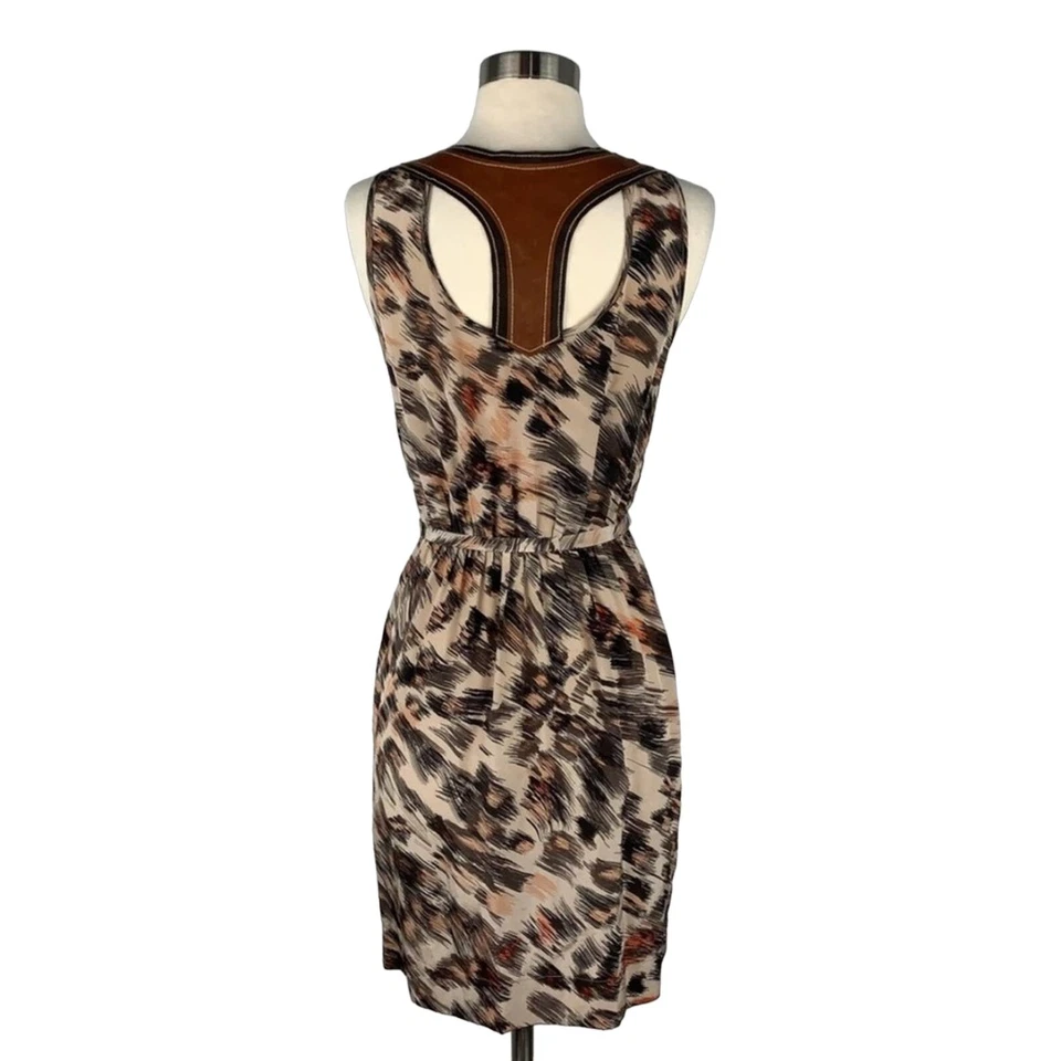 AKIKO REVOLVE Tan Cream Brown Silk Leather Tank Tassel Cheetah Printed Dress XS - Image 4 of 4