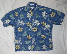 PIERRE CARDIN MENS XL BLUE VINTAGE HAWAIIAN PRINT SHIRT BUTTON FRONT 100 COTTON