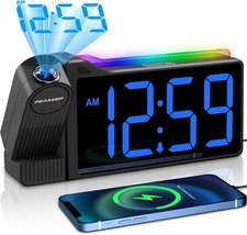Peakeep Projection Alarm Clock for Large, Blue Digits; 