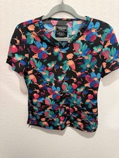 Cherokee Women s Scrub Top Size XS Multicolor Floral V-Neck Short Sleeve