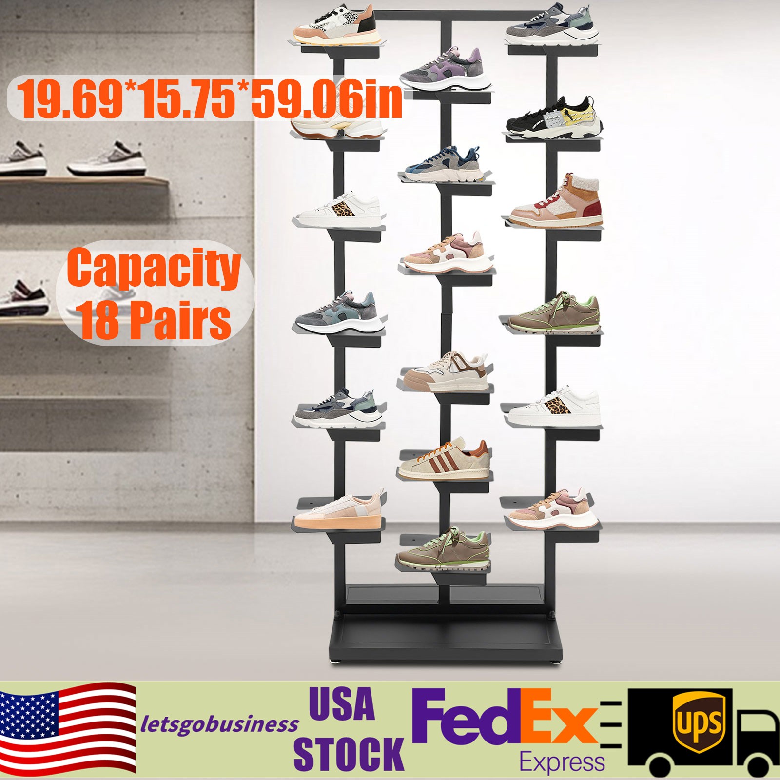 Modern Shoe Display Rack Entryway﻿ Boutique Sneaker Shoe Shelf Holds 18 Pairs