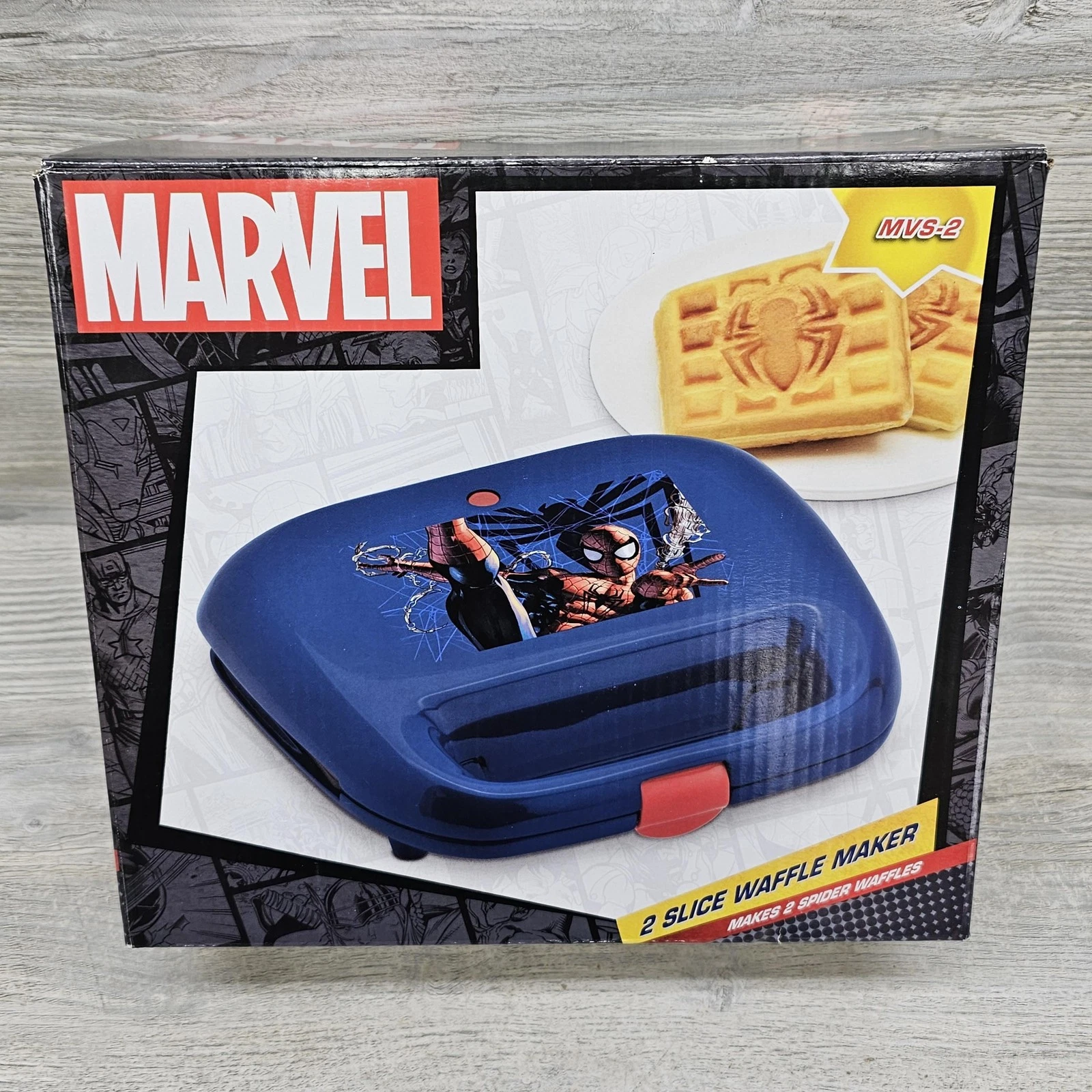Marvel Spider-Man 2 Slice Waffle Maker MVS-2 Non-Stick Blue Spider Waffles