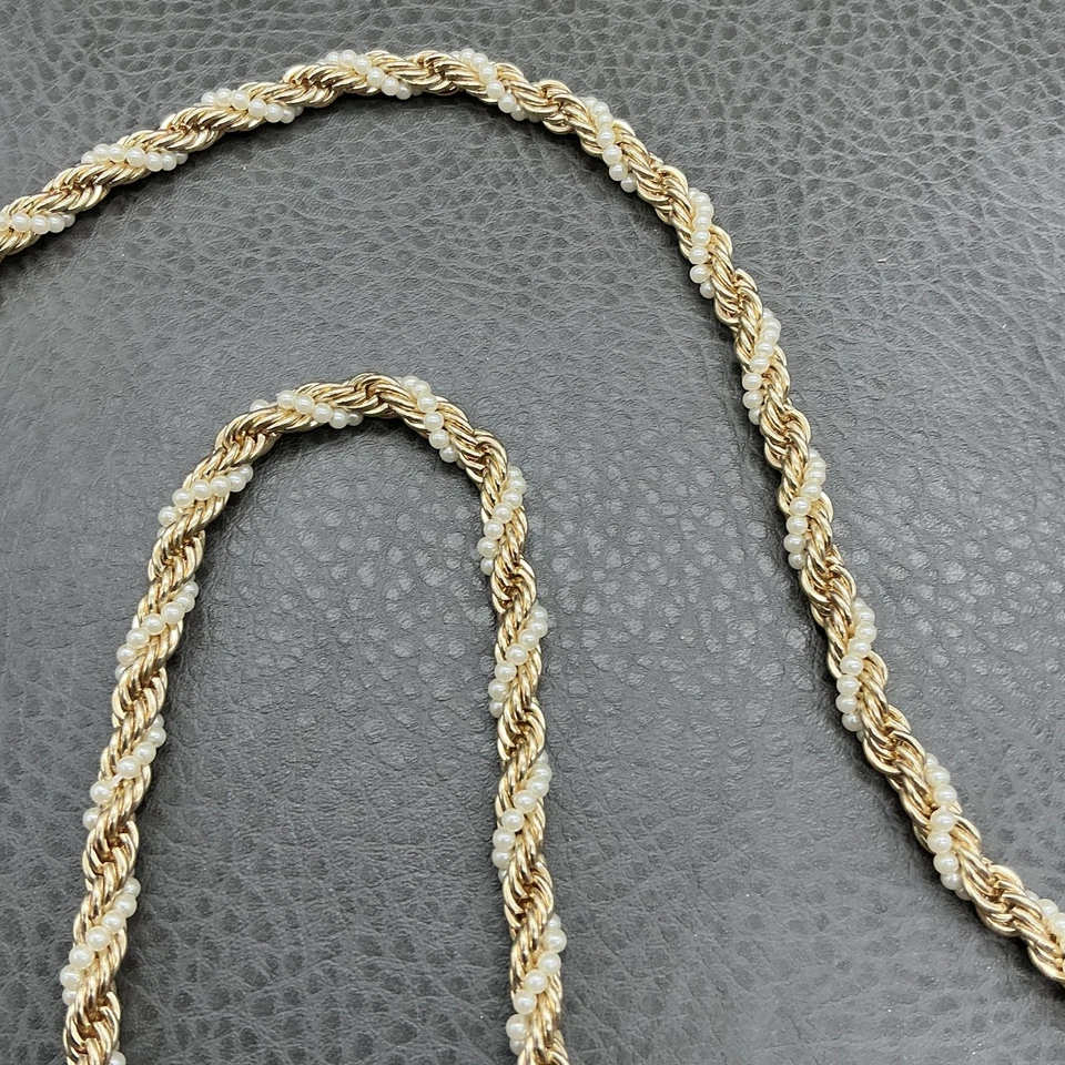 Collar Charter Club Cuerda Tono Dorado Imitación Perla Semilla Cuentas Cadena Retorcida 28" Foto 4 de 4
