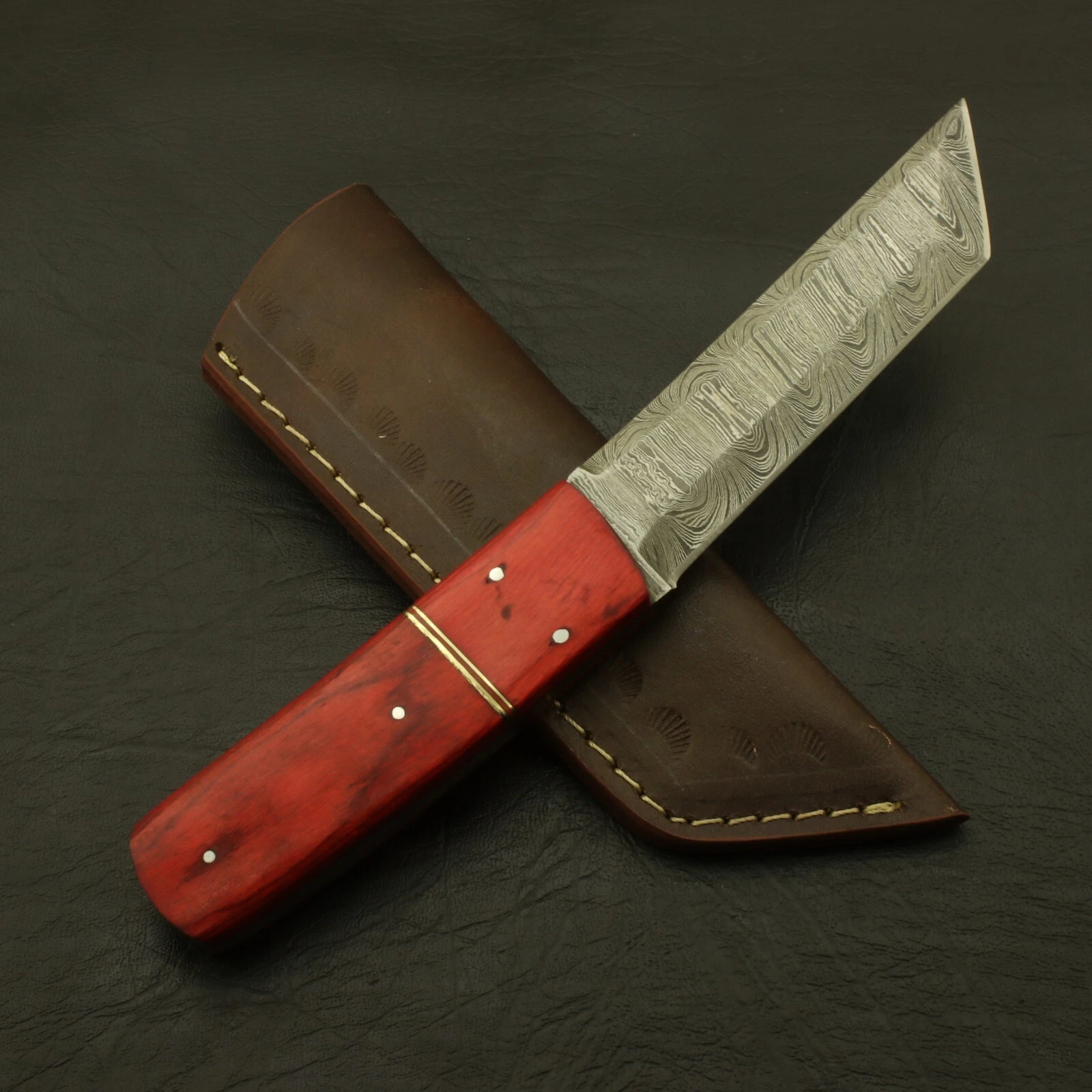 Beautiful Tanto Knife Handmade Damascus Steel Hunting Knife Full Tang withSheath