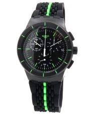 New Swiss Swatch IRONY Laser Track Silicone Chrono Date Watch 42mm SUSB409 $130