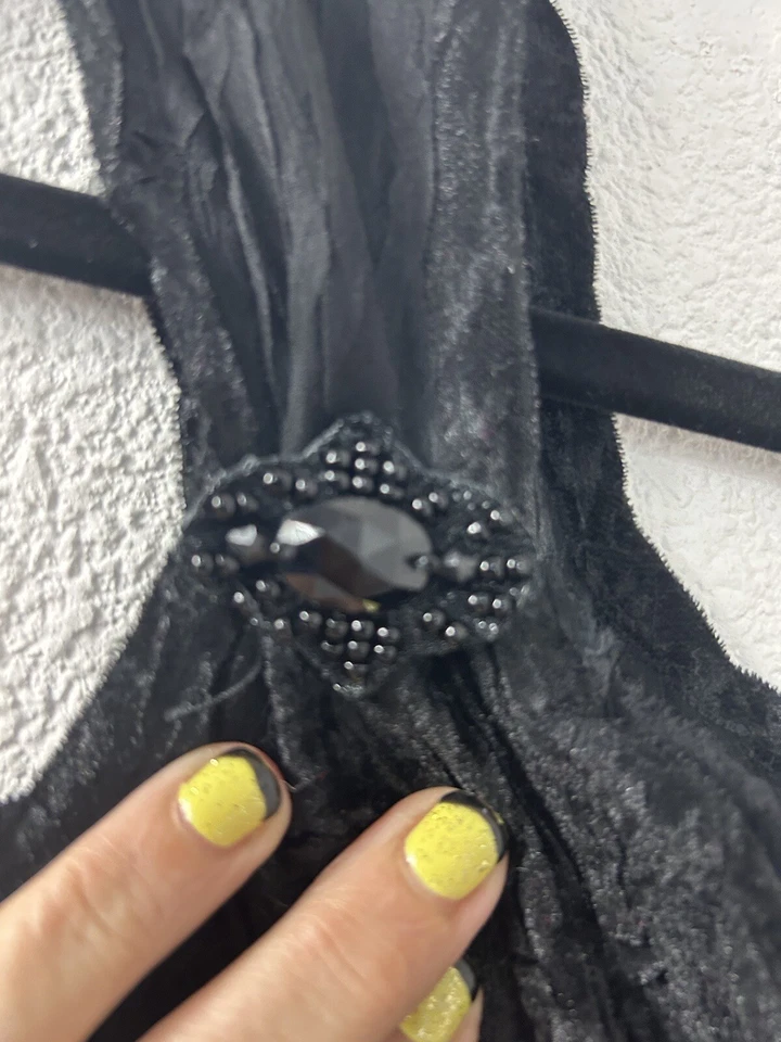 Camiseta sin mangas Komarov para mujer Babydoll talla S negra arrugada cuello en V Y2k cuentas capricho bruja gótica Foto 3 de 4