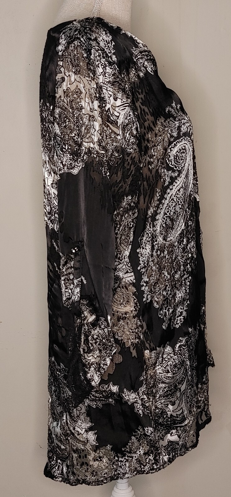 BKE Boutique Buckle Shirt Sheer Blouse Top Womens L Roll Up Sleeve Light Black