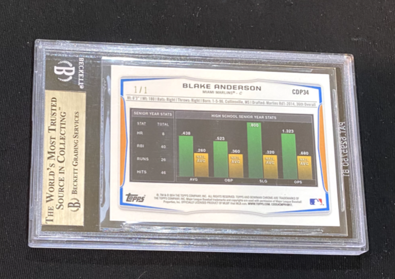 2014 BOWMAN CHROME DRAFT BLAKE ANDERSON 1/1 SUPERFRACTOR BGS 9.5