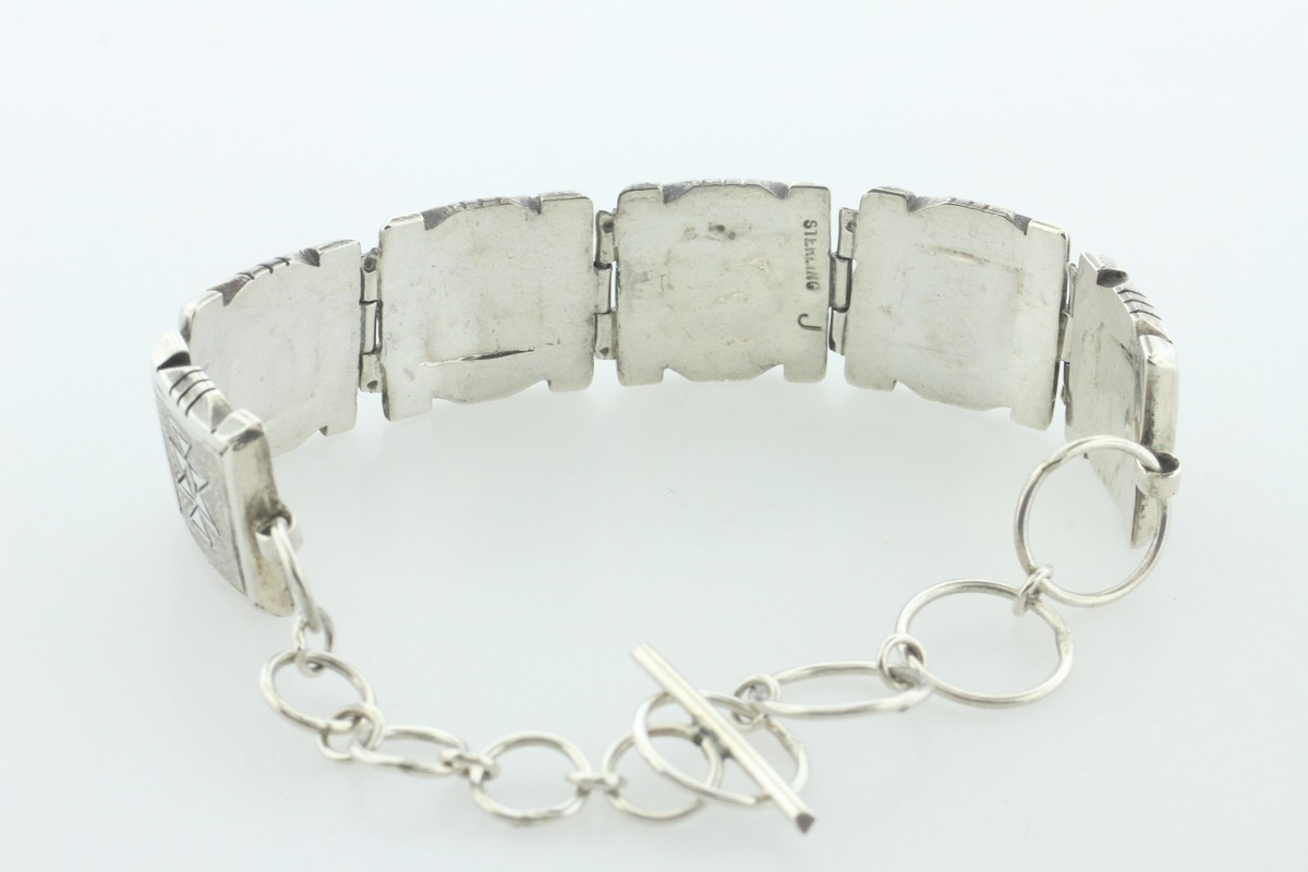 Navajo Artisan Signed 'J' Sterling Silver Southwestern Pattern