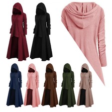 Women Gothic Hooded Steampunk Cloak Cape Coat Witch Cosplay Long Dress Jacket.