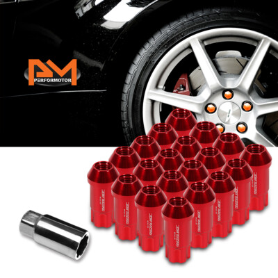 M12X1.5 Red JDM Open End Aluminum Spline Wheel Lug Nuts+Lock Key 25mmx50mm 20Pc