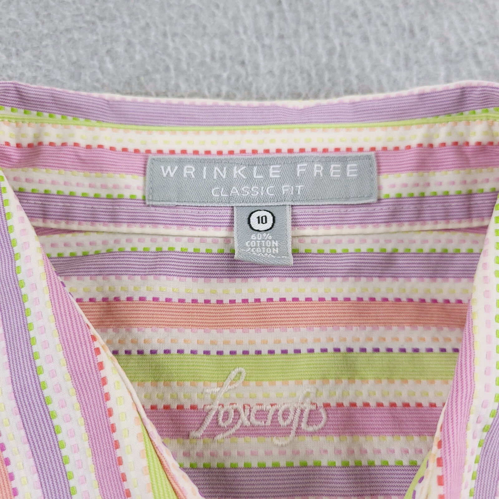 Wrinkle Free Label Foxcroft Top Womens 10 Pink Green Striped Long Sleeve Wrinkle Free ...