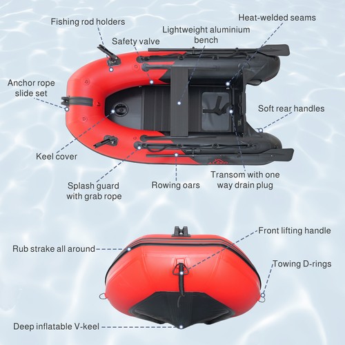 ALEKO Schlauchboot Angelboot mit Aluminiumboden 8,5 ft rot und schwarz - Bild 5 von 16