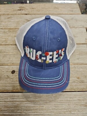 Bucees Hat Cap Adjustable Blue Floral Logo White Mesh Ponytail Womens