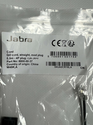 Cavo Jabra QD Dritto 8800-00-37 – Nero – Connettore RJ-9 – Nuovo