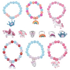 2 Sets 12 Pcs Toddler Costume Jewelry Girls Play Jewelry Kids Beaded Bracelet