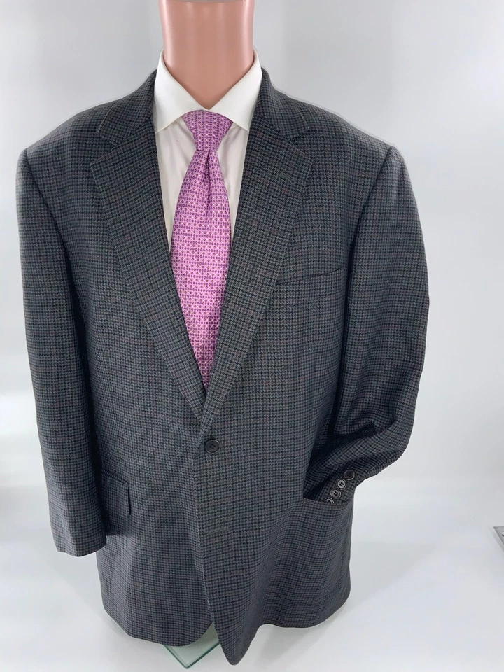 Blazer Brooks Brothers Madison 45R Gris Borgoña Cuadros Lana 2B 1V YGI C2-94 Foto 2 de 4