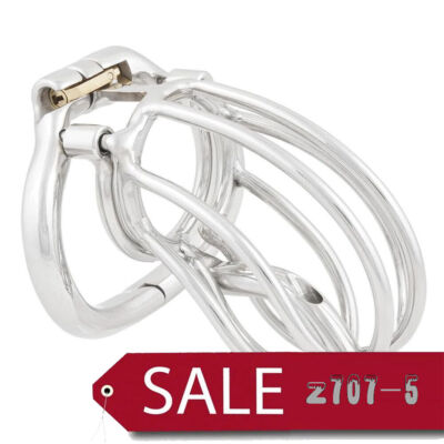 Stainless Steel Male Chastity Cage with Removable PA Puncture Ring Belt Lock