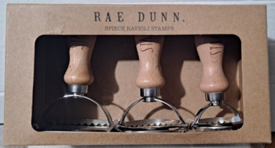 Rae Dunn 3 Piece Ravioli Stamps-Wooden Handles, Metal stampers, 1 sq 2 round NEW