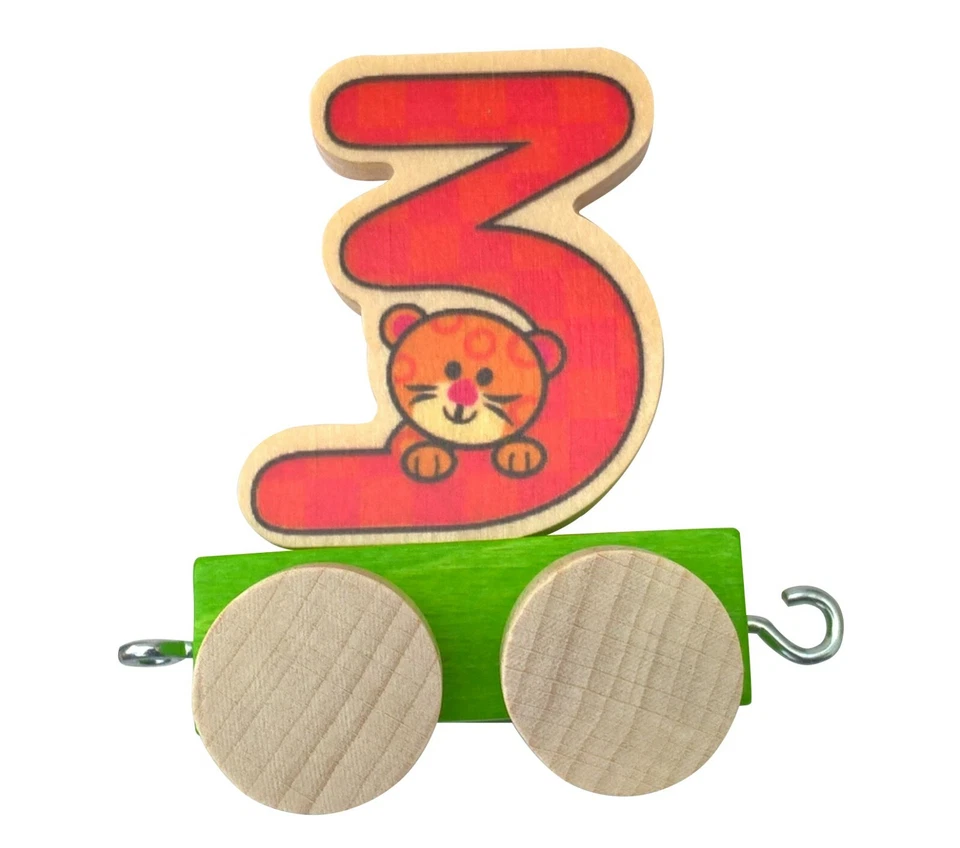 Hess Eisenbahn Anhänger mit der Zahl 3 und Teddybär Holzspielzeug Geburtstag Neu