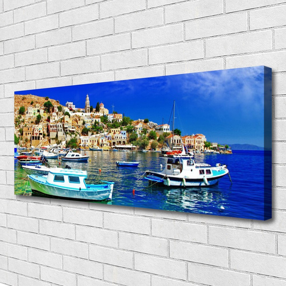 Bateaux ville mer tableau grand format pour illuminer un mur sombre et vide