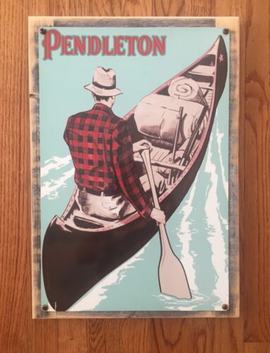 Pendleton Oregon Camp Shirt Canoe Camping Fishing Vintage Steel Sign Cabin Decor - Picture 1 of 5