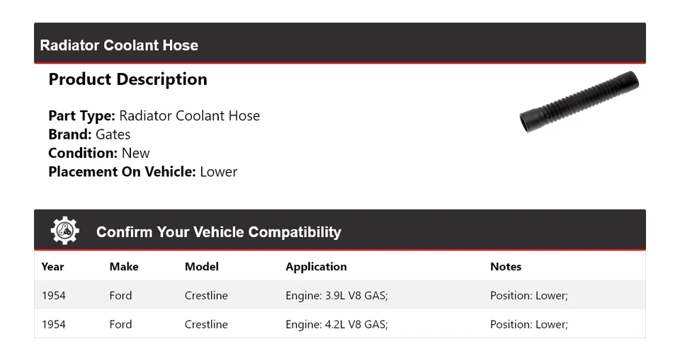 Portões inferiores da mangueira do líquido de arrefecimento do radiador Ford Crestline 1954 - Imagem 2 de 4